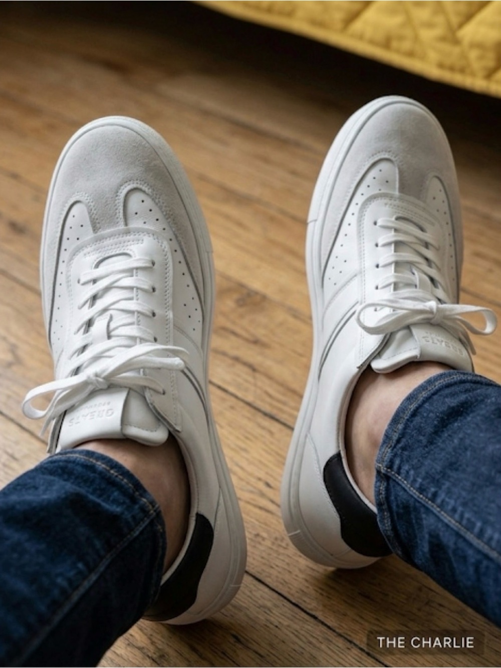 GREATS Men’s Size 10 - THE CHARLIE - White Leather/Suede Sneakers - Black Accent